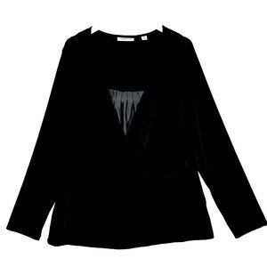 Coldwater Creek Travallure Duet Top 1X Black Long Sleeve Knit Layered Look NWT‎